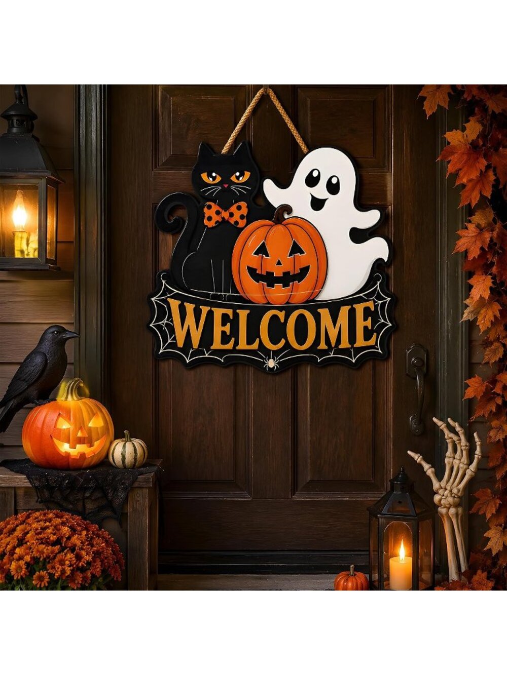 Halloween Party Decorations - Welcome Wreaths Sign for Front Door Hanging - Picture 6 of 7
